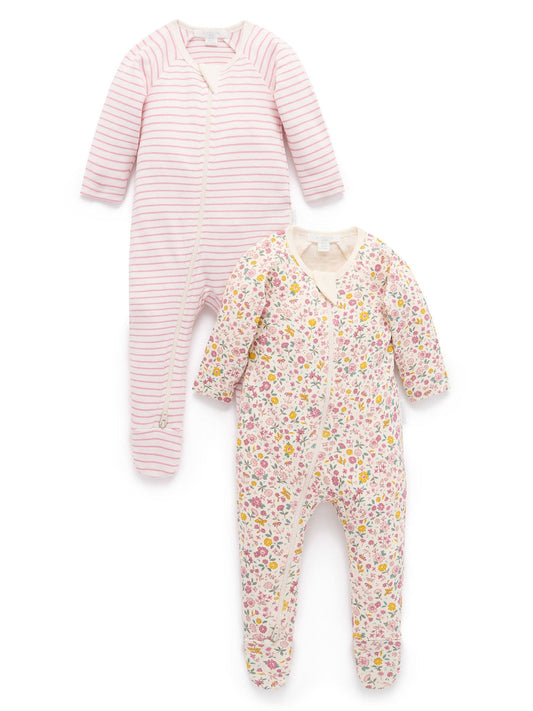 Purebaby Pink Zip Sleepsuits 2 Pack image 1