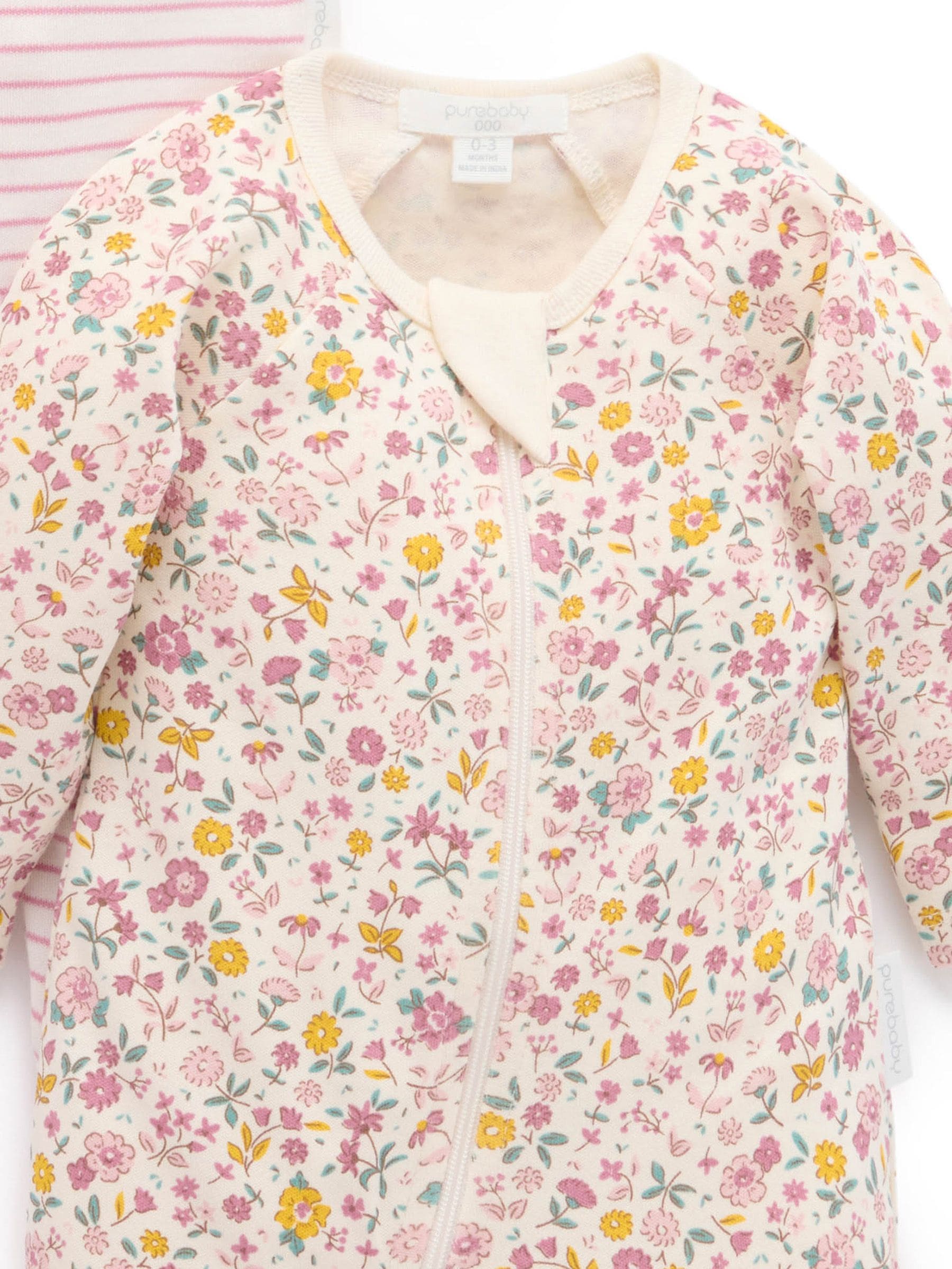 Purebaby Pink Zip Sleepsuits 2 Pack image 4