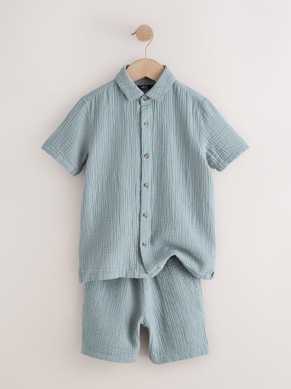 Dsiney Kidz - Dark Blue Short Sleeve Double Cloth Textured Shirt and Shorts Set (3-16yrs) image 2