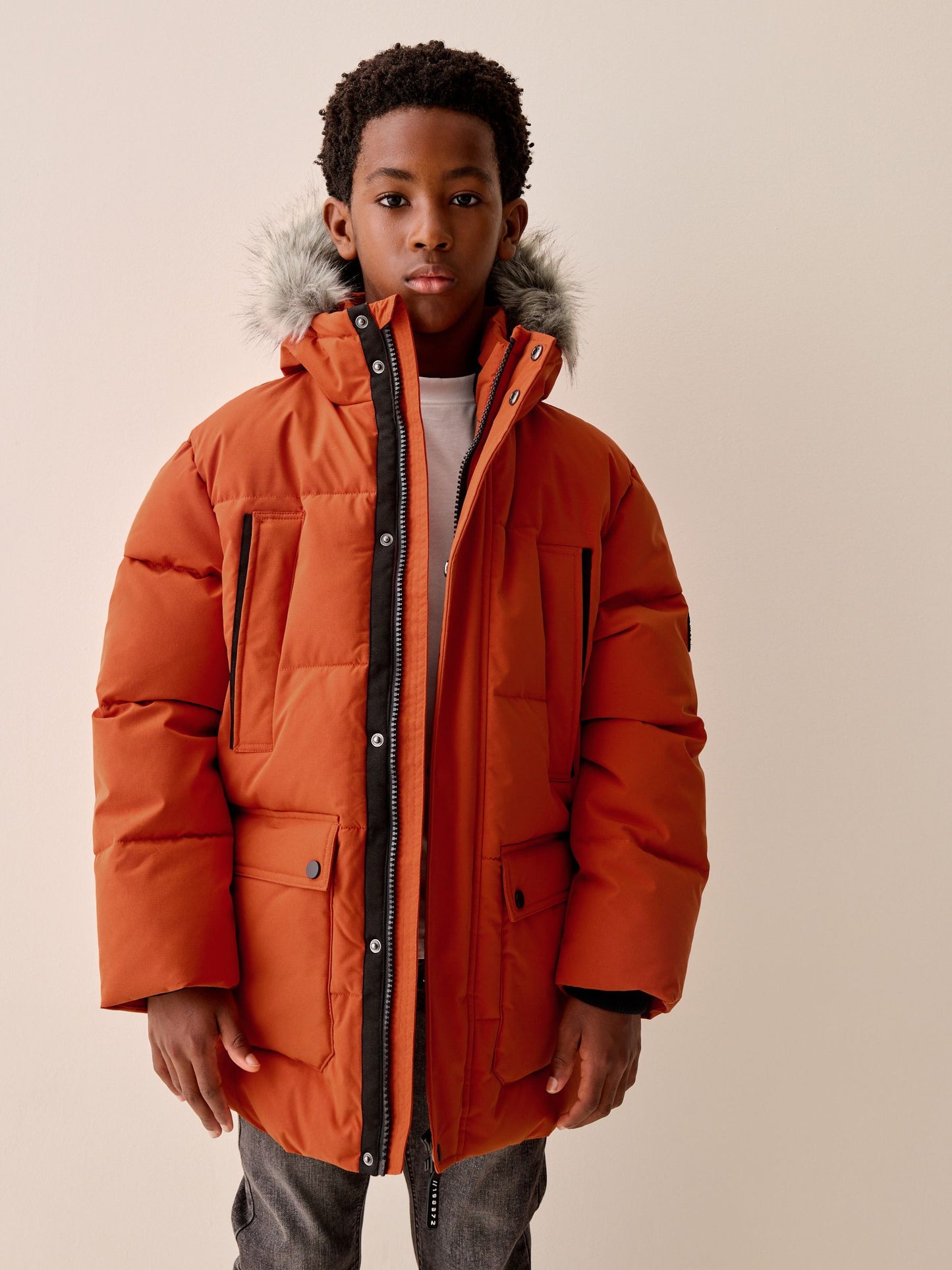 Dsiney Kidz - Orange Heavyweight Shower Resistant Faux Fur Trim Parka Coat (3-16yrs) image 1