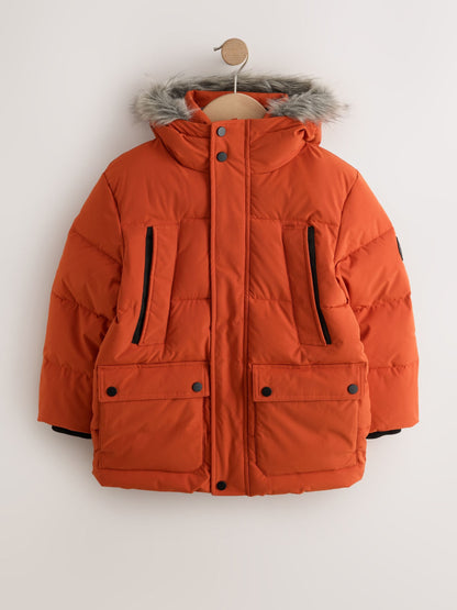 Dsiney Kidz - Orange Heavyweight Shower Resistant Faux Fur Trim Parka Coat (3-16yrs) image 12