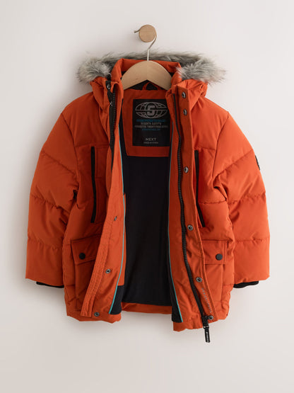 Dsiney Kidz - Orange Heavyweight Shower Resistant Faux Fur Trim Parka Coat (3-16yrs) image 13
