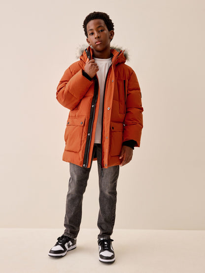 Dsiney Kidz - Orange Heavyweight Shower Resistant Faux Fur Trim Parka Coat (3-16yrs) image 2