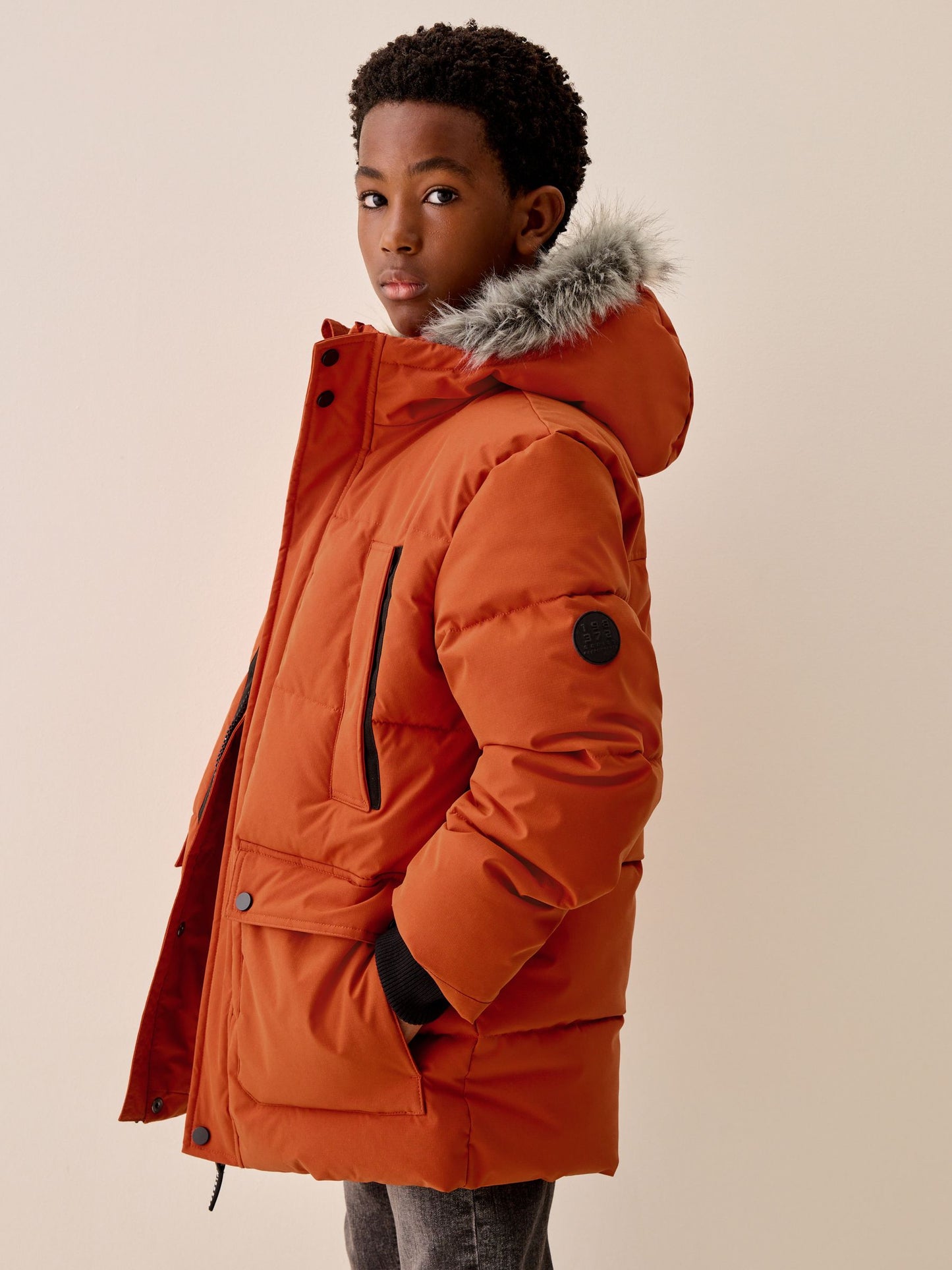 Dsiney Kidz - Orange Heavyweight Shower Resistant Faux Fur Trim Parka Coat (3-16yrs) image 3