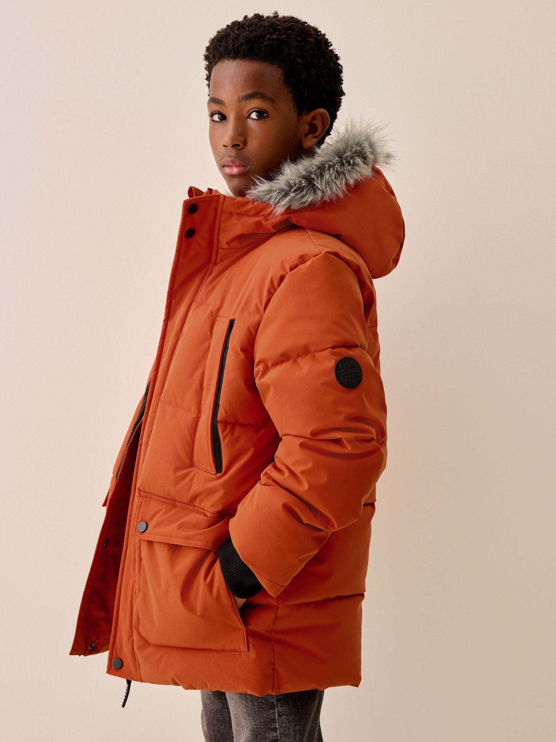 Dsiney Kidz - Orange Heavyweight Shower Resistant Faux Fur Trim Parka Coat (3-16yrs) image 3