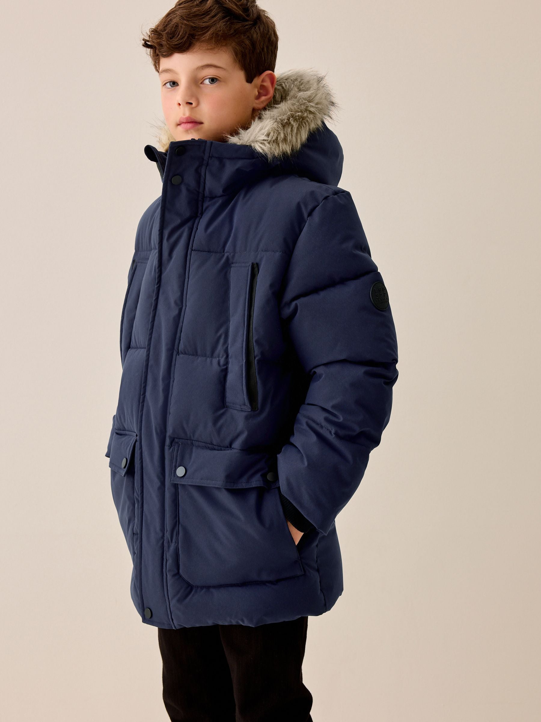 Dsiney Kidz - Navy Heavyweight Shower Resistant Faux Fur Trim Parka Coat (3-16yrs) image 1