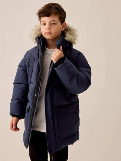 Dsiney Kidz - Navy Heavyweight Shower Resistant Faux Fur Trim Parka Coat (3-16yrs) image 2