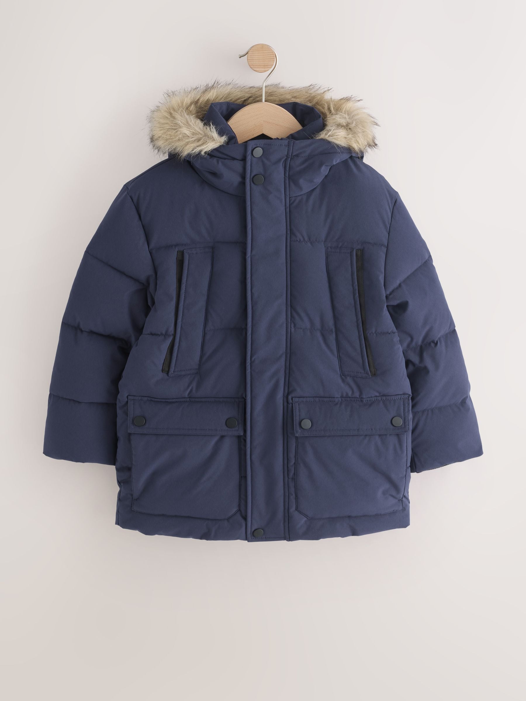 Dsiney Kidz - Navy Heavyweight Shower Resistant Faux Fur Trim Parka Coat (3-16yrs) image 8