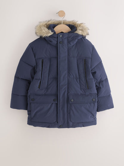 Dsiney Kidz - Navy Heavyweight Shower Resistant Faux Fur Trim Parka Coat (3-16yrs) image 8