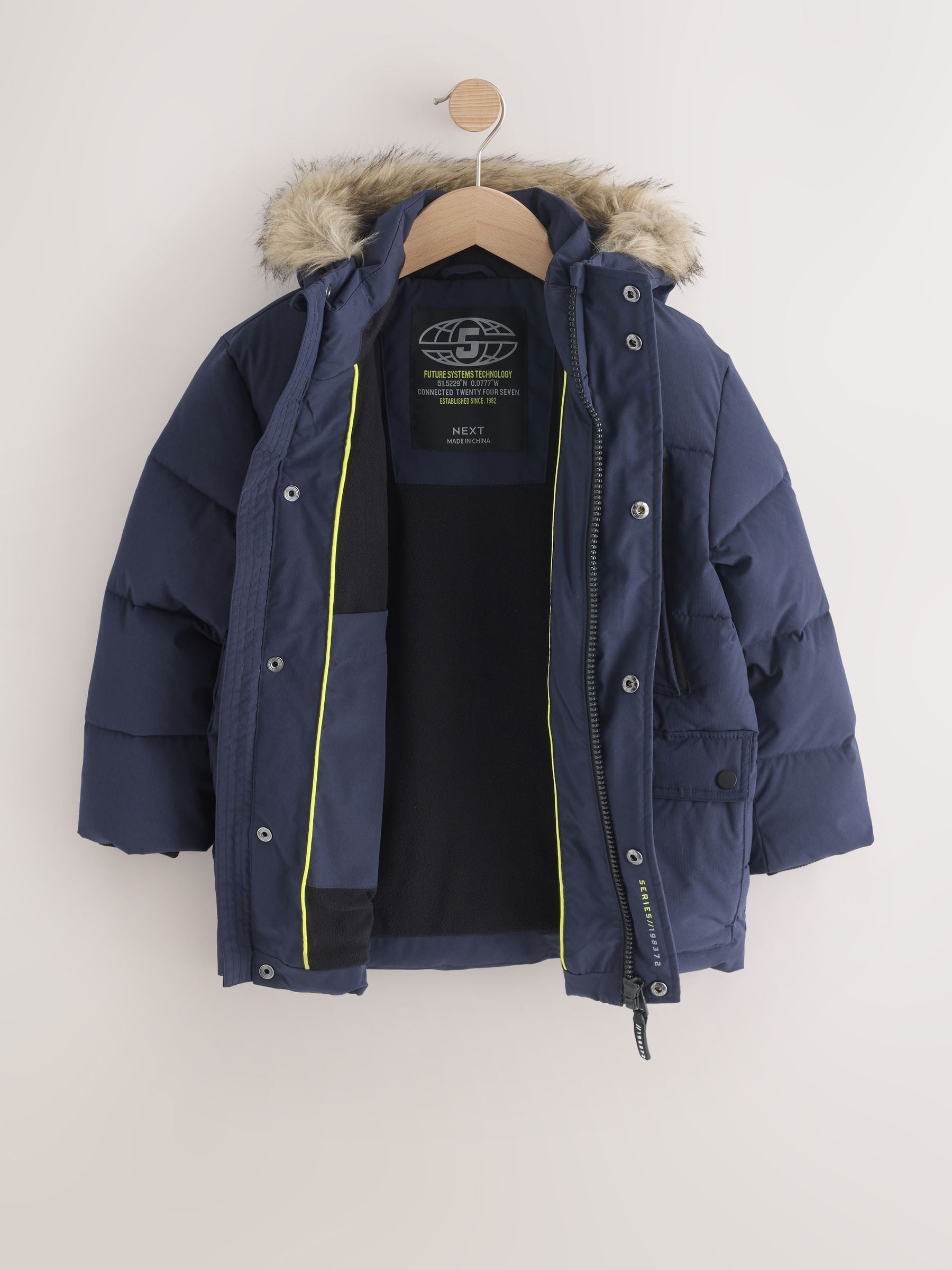 Dsiney Kidz - Navy Heavyweight Shower Resistant Faux Fur Trim Parka Coat (3-16yrs) image 9