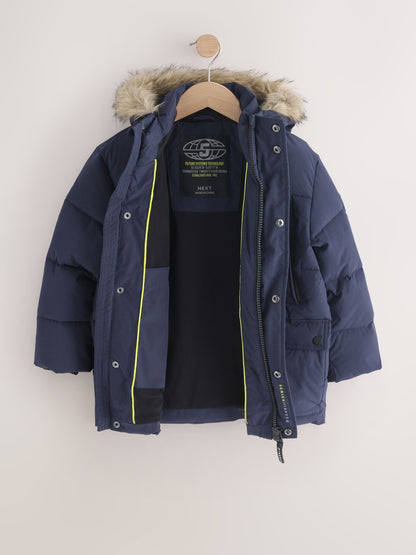 Dsiney Kidz - Navy Heavyweight Shower Resistant Faux Fur Trim Parka Coat (3-16yrs) image 9