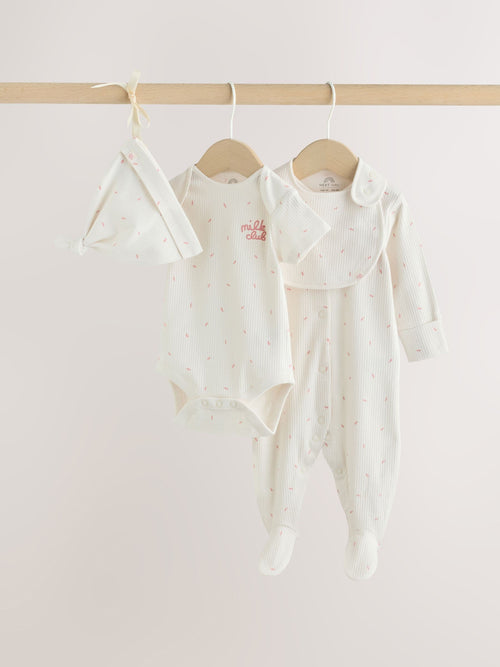 Cream Milk Club Baby Sleepsuit, Bodysuit, Bib and Hat Set 4 Piece (0-9mths) image 1