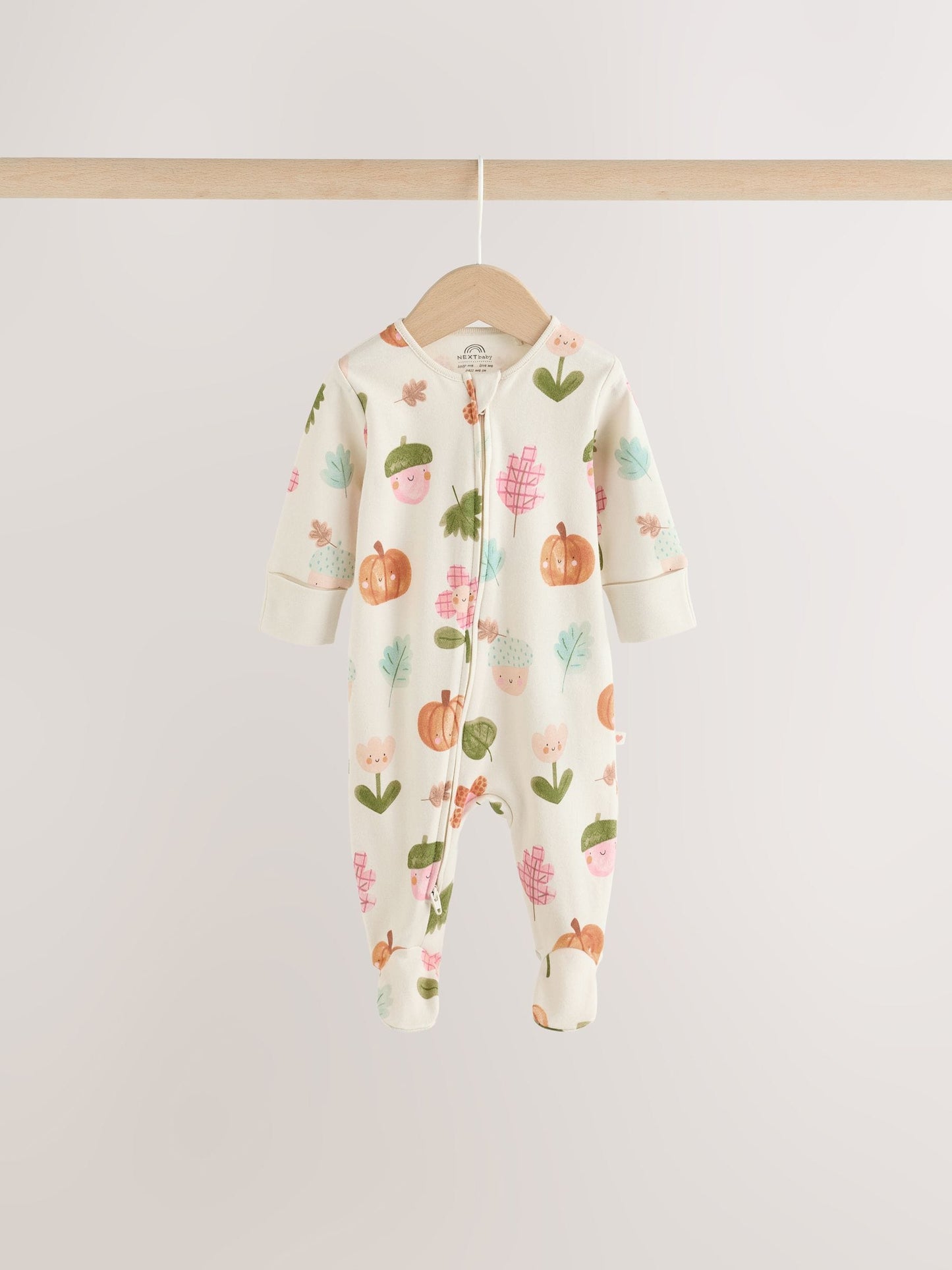 Sage Green Pumpkin Two Way Zip Baby Sleepsuits 3 Pack (0-3yrs) image 2