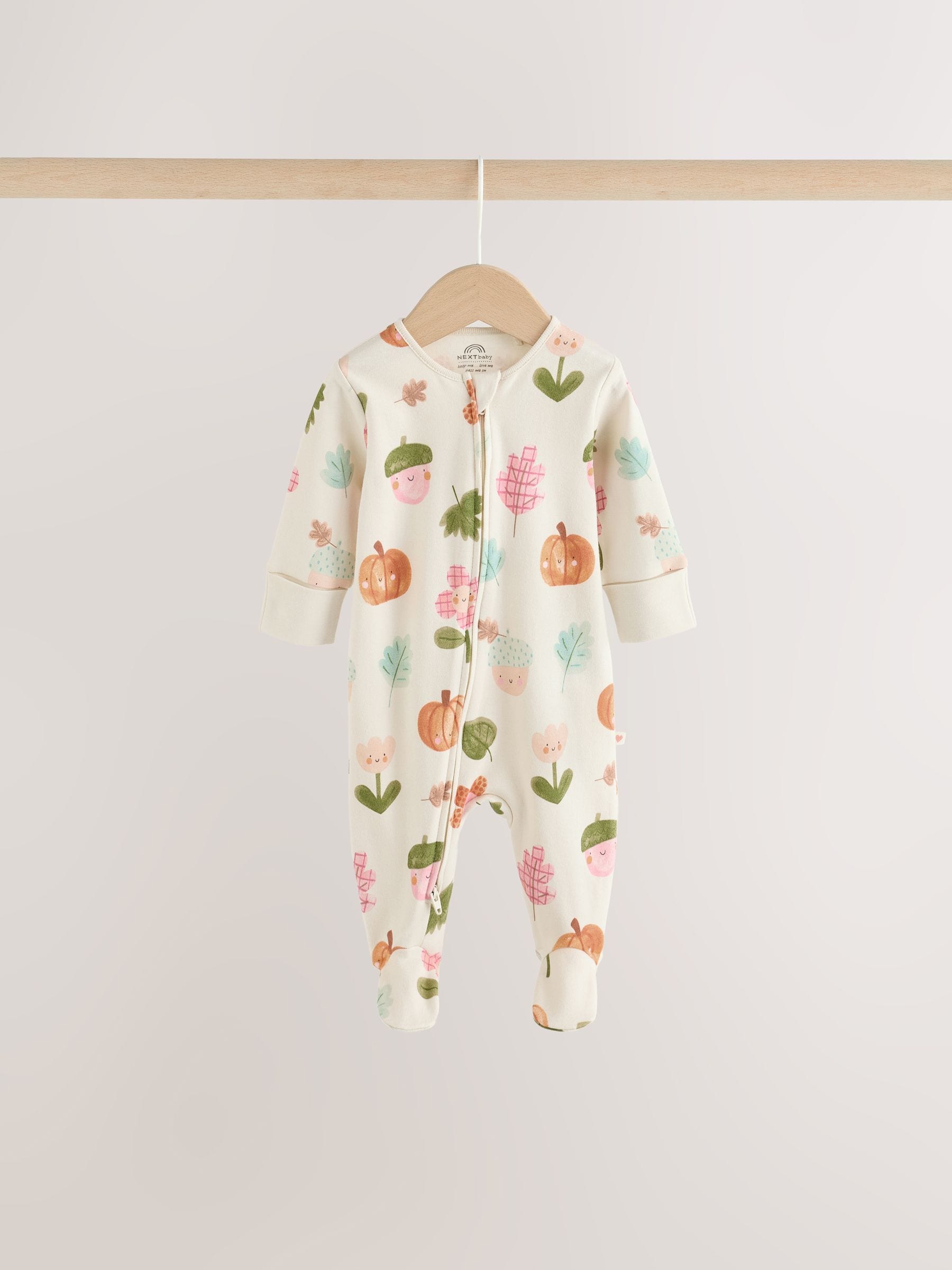 Sage Green Pumpkin Two Way Zip Baby Sleepsuits 3 Pack (0-3yrs) image 2
