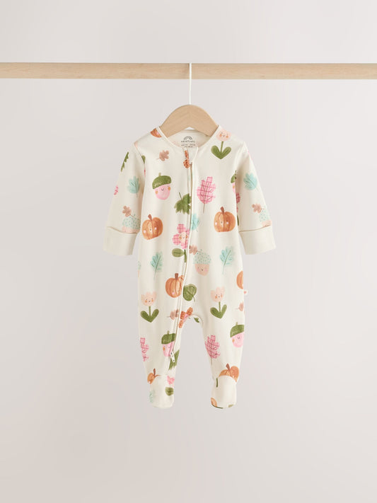 Sage Green Pumpkin Two Way Zip Baby Sleepsuits 3 Pack (0-3yrs) image 2