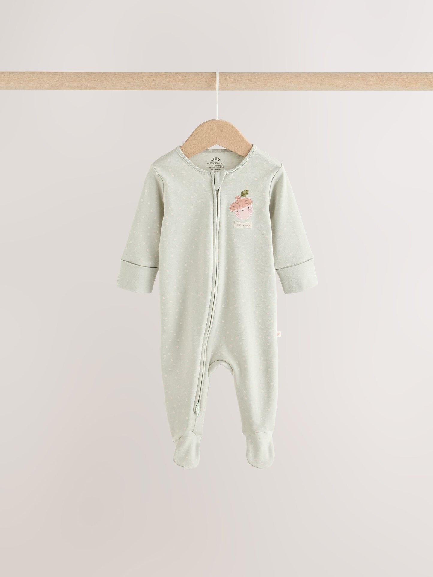 Sage Green Pumpkin Two Way Zip Baby Sleepsuits 3 Pack (0-3yrs) image 3