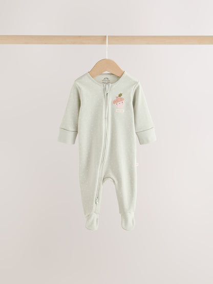 Sage Green Pumpkin Two Way Zip Baby Sleepsuits 3 Pack (0-3yrs) image 3