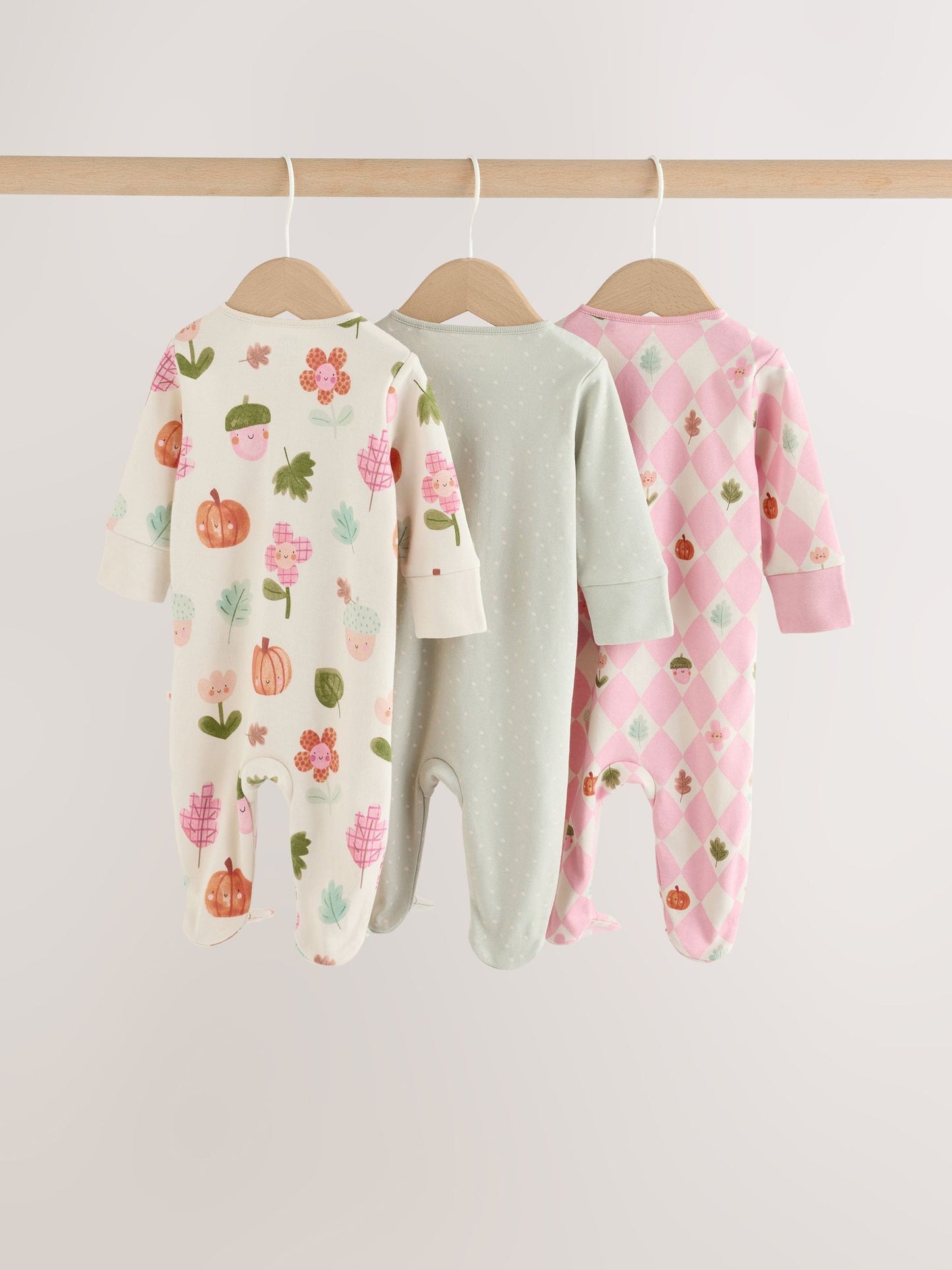 Sage Green Pumpkin Two Way Zip Baby Sleepsuits 3 Pack (0-3yrs) image 5
