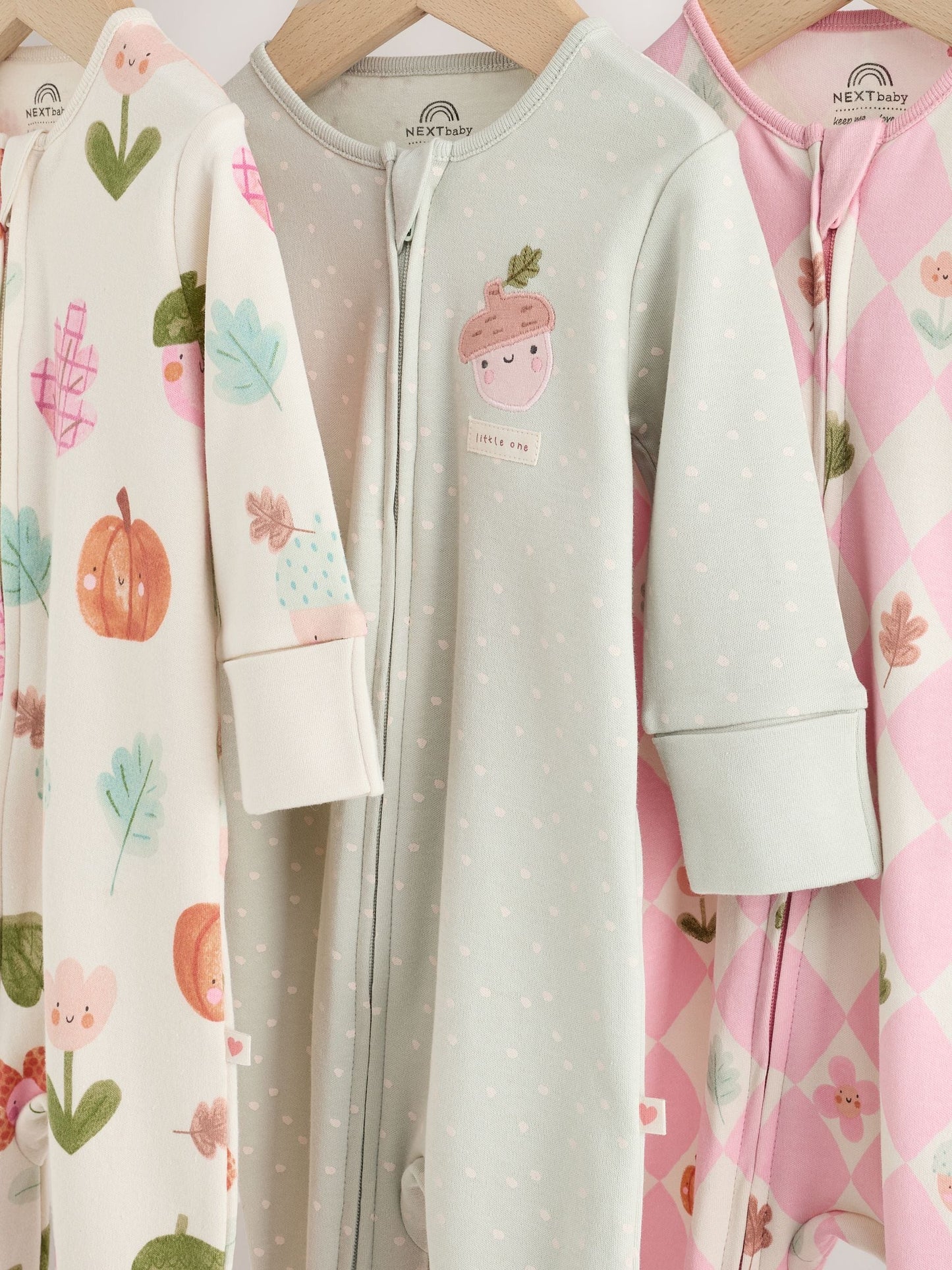 Sage Green Pumpkin Two Way Zip Baby Sleepsuits 3 Pack (0-3yrs) image 7