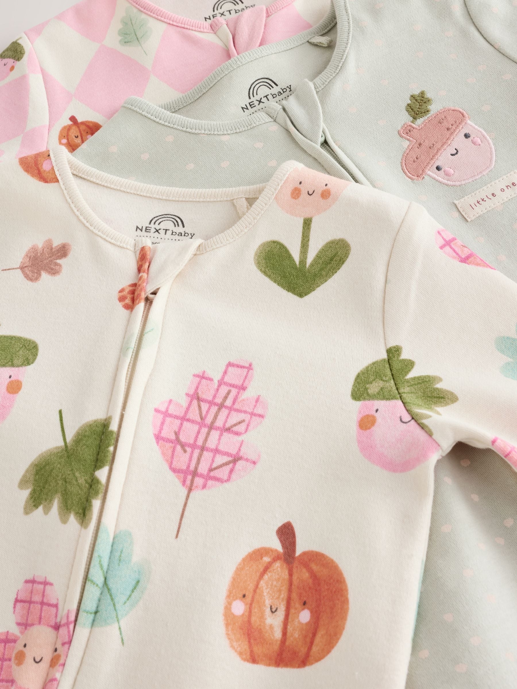 Sage Green Pumpkin Two Way Zip Baby Sleepsuits 3 Pack (0-3yrs) image 9