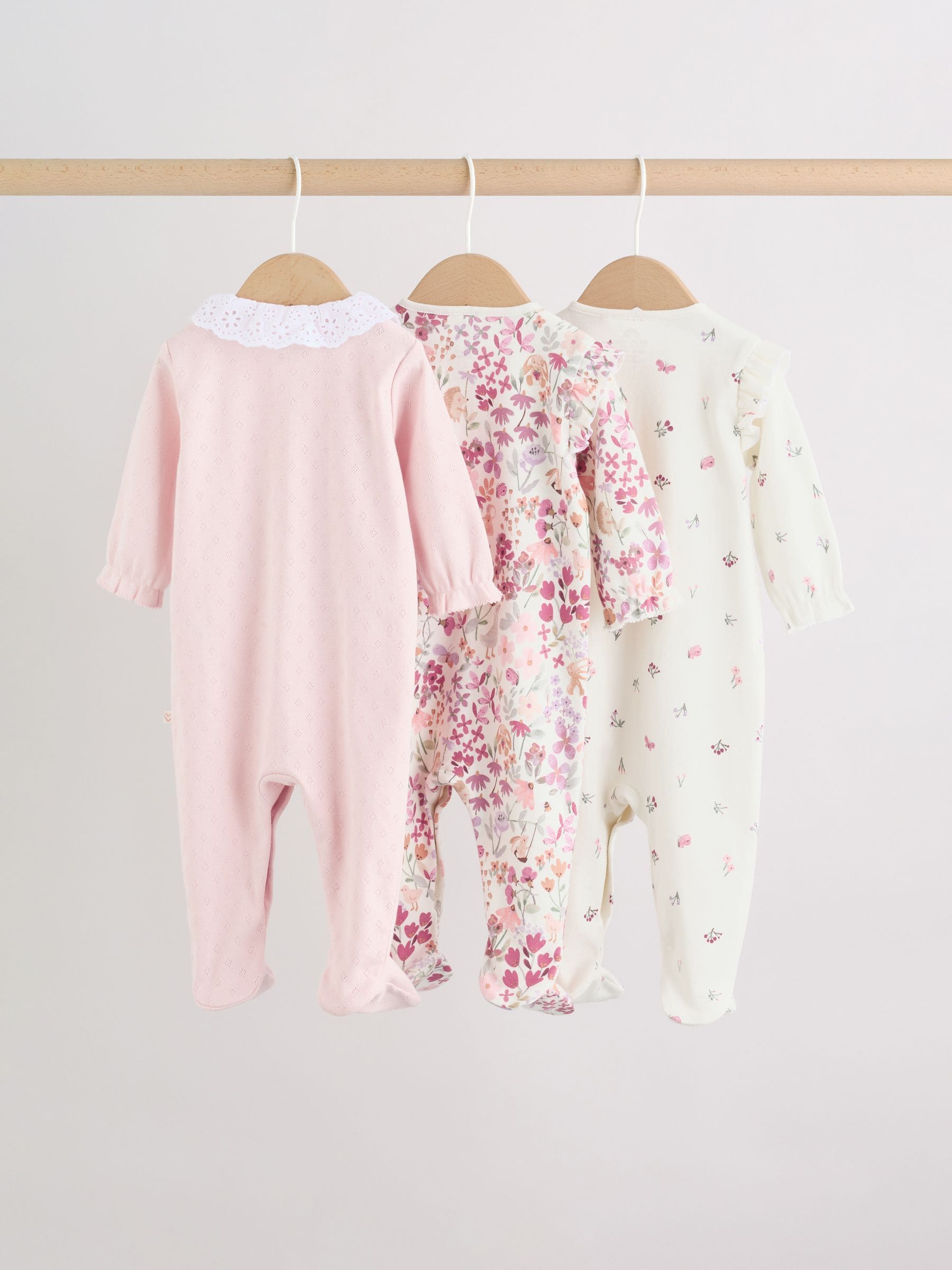 Pink Floral Bunny Baby Sleepsuits 3 Pack (0mths-2yrs) image 2