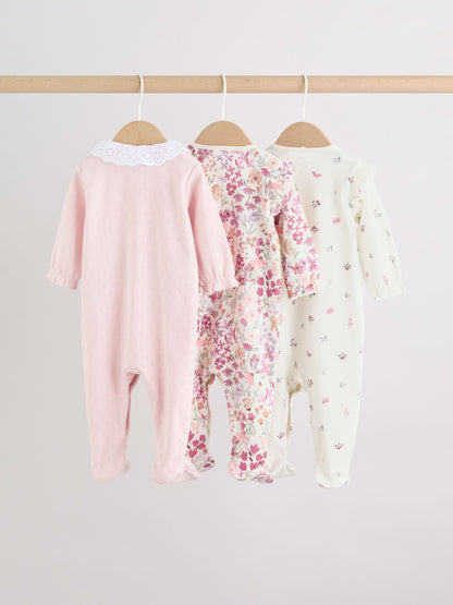 Pink Floral Bunny Baby Sleepsuits 3 Pack (0mths-2yrs) image 2