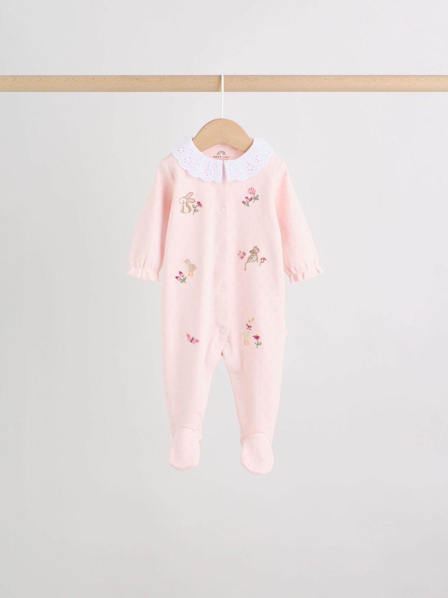 Pink Floral Bunny Baby Sleepsuits 3 Pack (0mths-2yrs) image 3