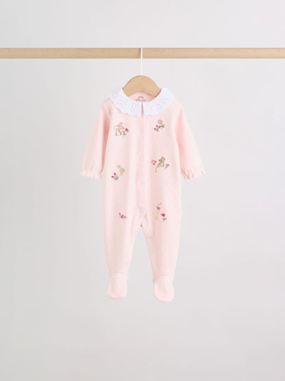 Pink Floral Bunny Baby Sleepsuits 3 Pack (0mths-2yrs) image 3