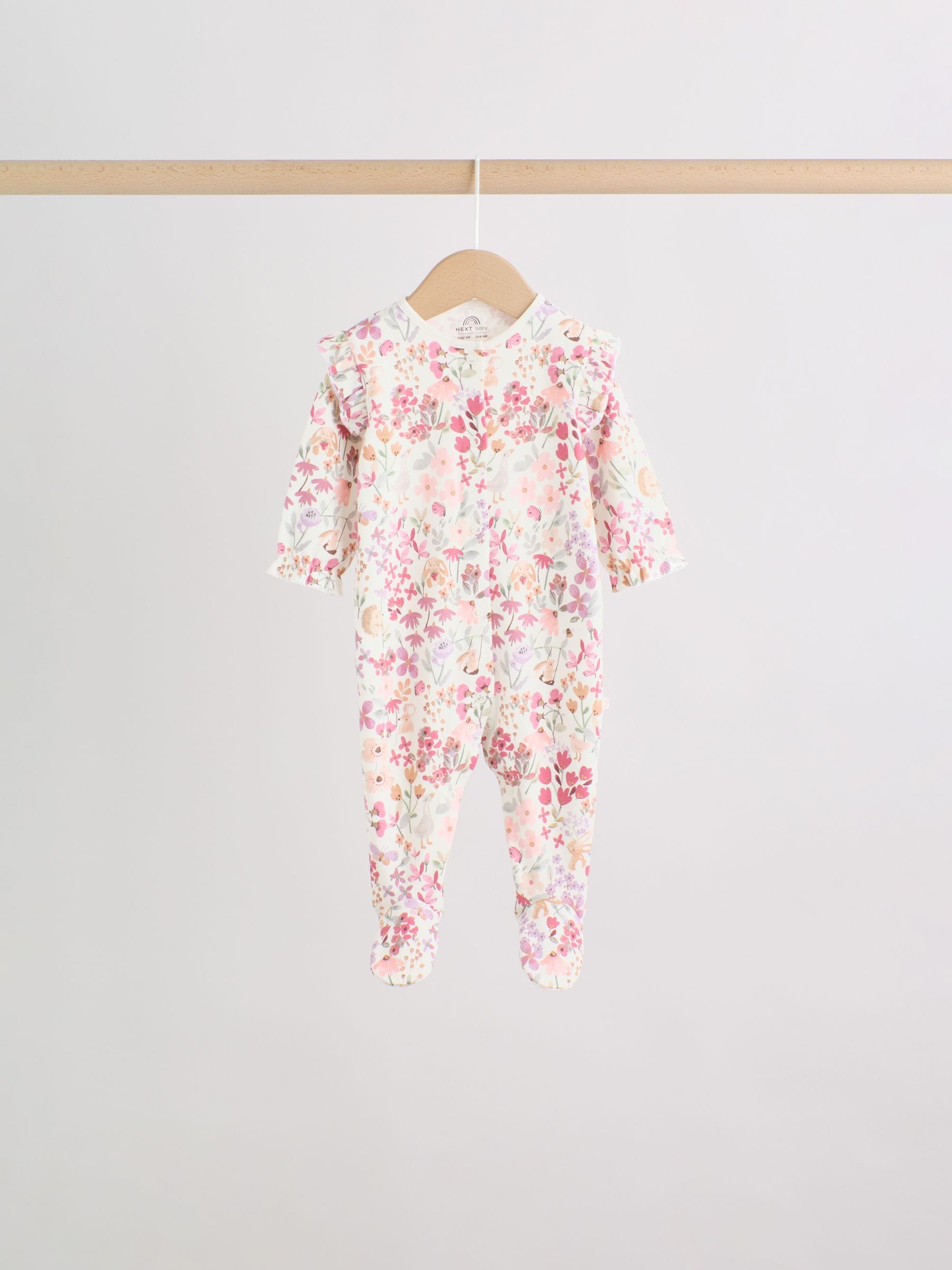 Pink Floral Bunny Baby Sleepsuits 3 Pack (0mths-2yrs) image 4