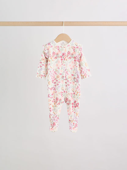 Pink Floral Bunny Baby Sleepsuits 3 Pack (0mths-2yrs) image 4