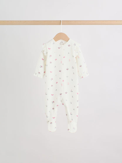 Pink Floral Bunny Baby Sleepsuits 3 Pack (0mths-2yrs) image 5