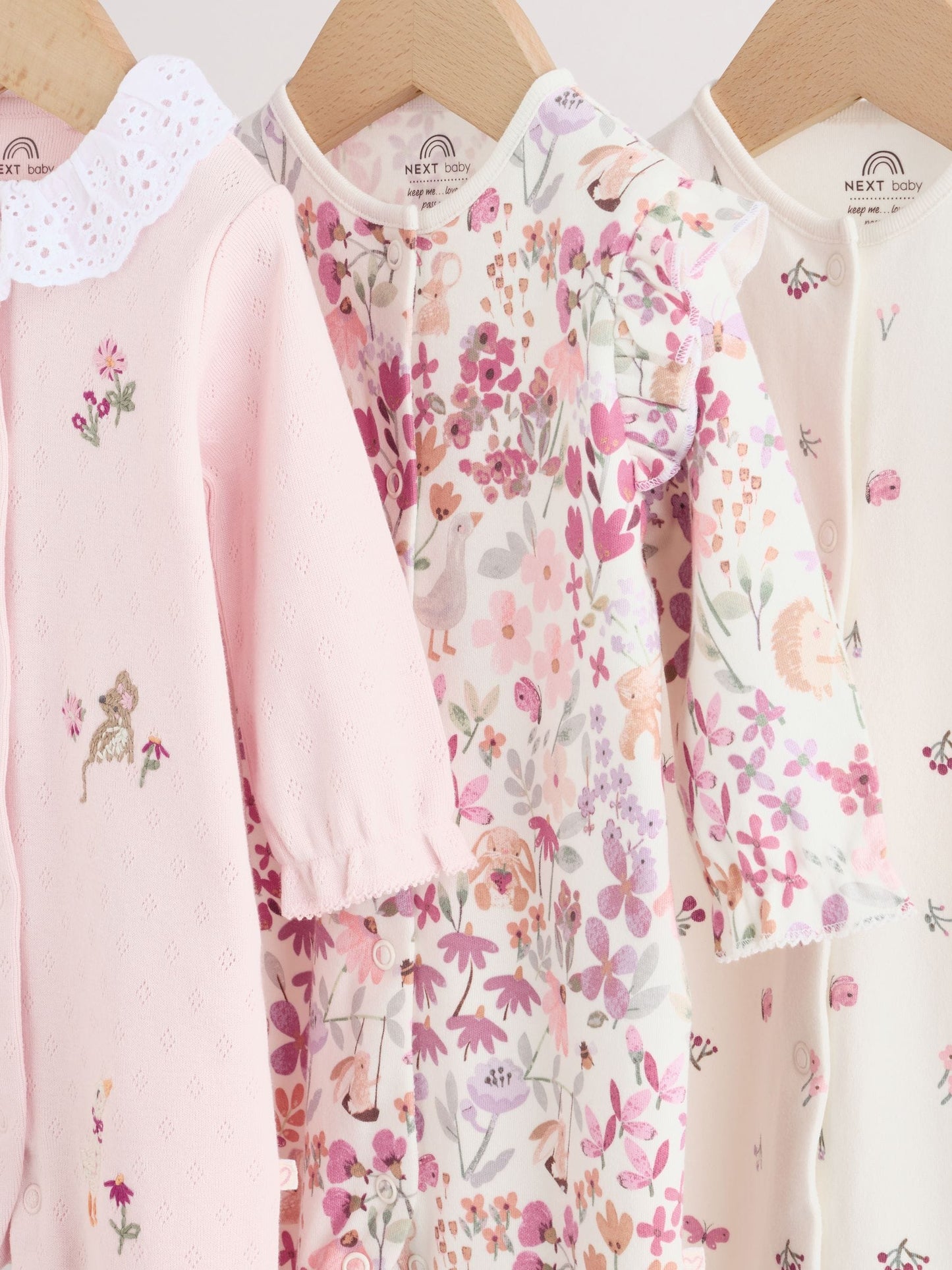 Pink Floral Bunny Baby Sleepsuits 3 Pack (0mths-2yrs) image 7