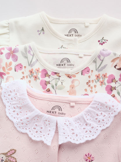 Pink Floral Bunny Baby Sleepsuits 3 Pack (0mths-2yrs) image 8