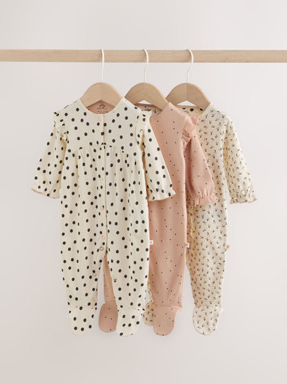 Cream/Pink Polka Dot Baby Sleepsuits 3 Pack (0mths-2yrs) image 1