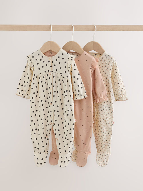 Cream/Pink Polka Dot Baby Sleepsuits 3 Pack (0mths-2yrs) image 1