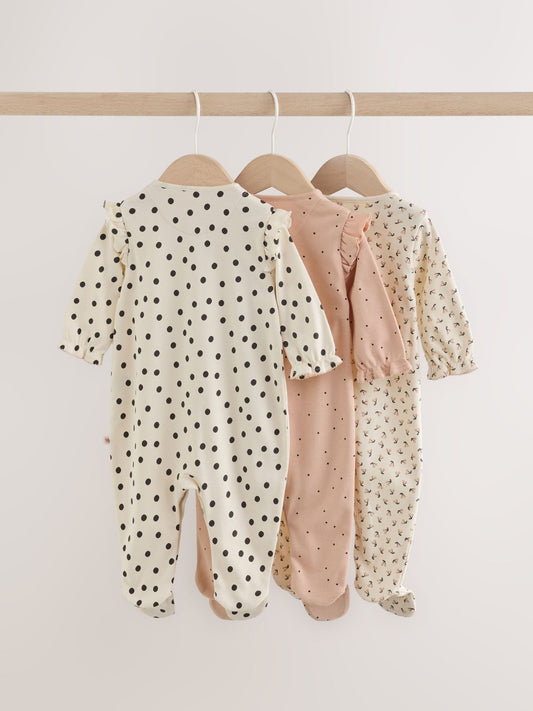 Cream/Pink Polka Dot Baby Sleepsuits 3 Pack (0mths-2yrs) image 2