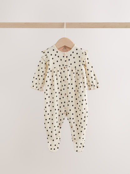 Cream/Pink Polka Dot Baby Sleepsuits 3 Pack (0mths-2yrs) image 3