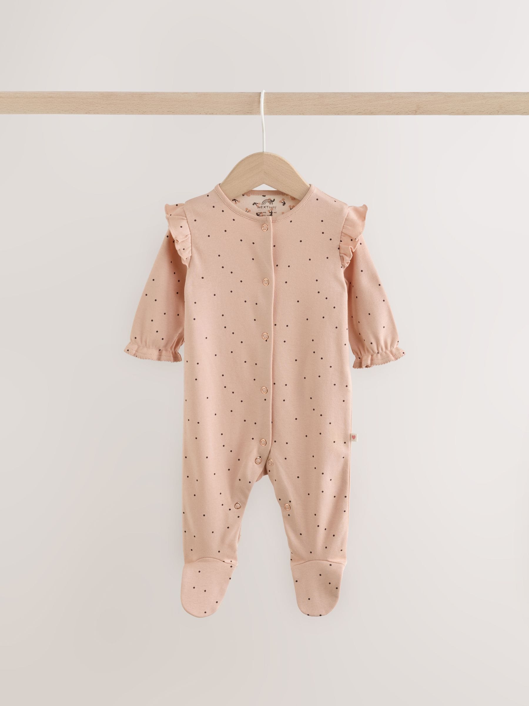 Cream/Pink Polka Dot Baby Sleepsuits 3 Pack (0mths-2yrs) image 4
