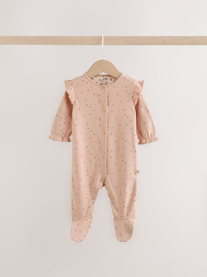 Cream/Pink Polka Dot Baby Sleepsuits 3 Pack (0mths-2yrs) image 4