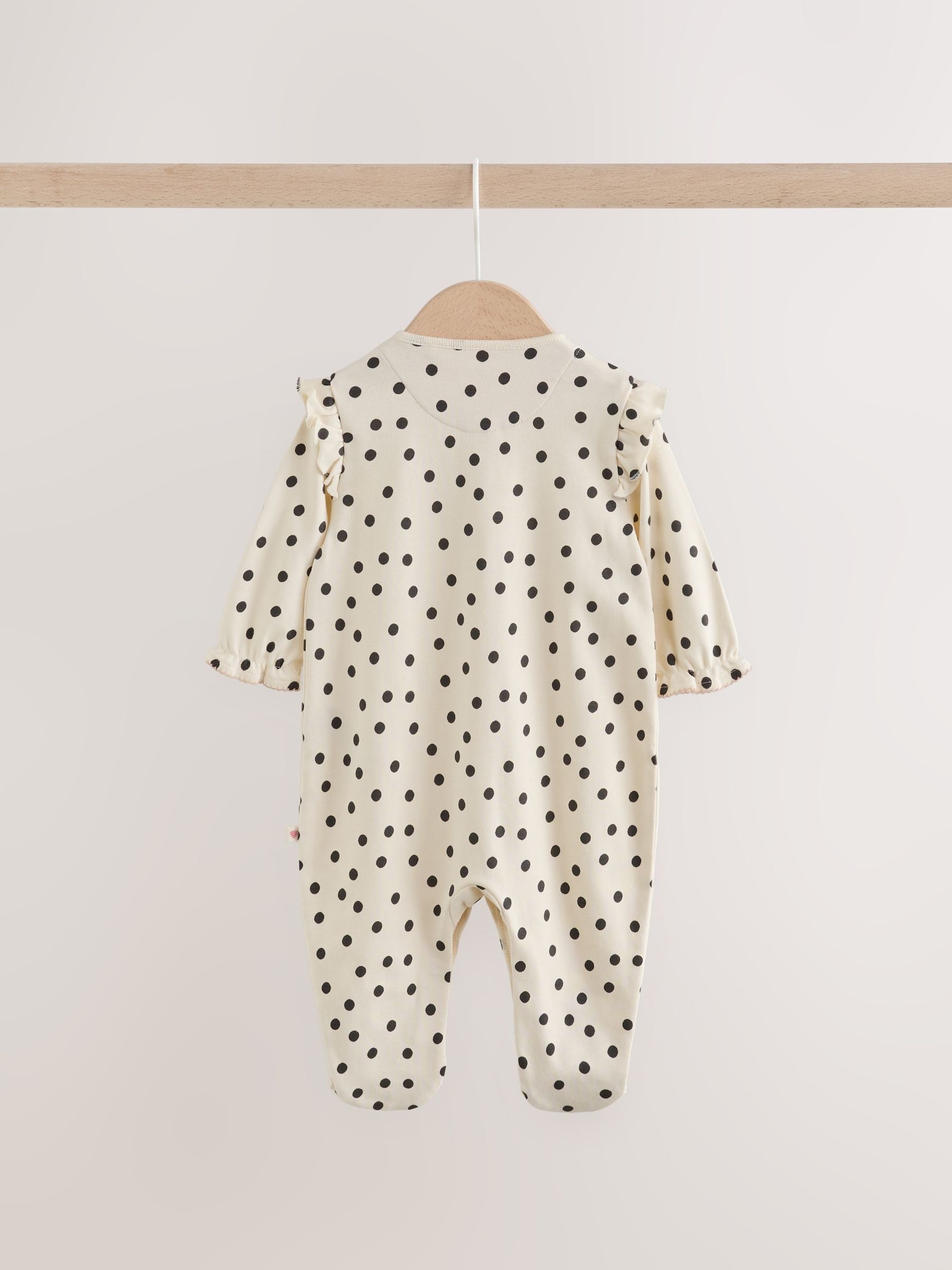 Cream/Pink Polka Dot Baby Sleepsuits 3 Pack (0mths-2yrs) image 5