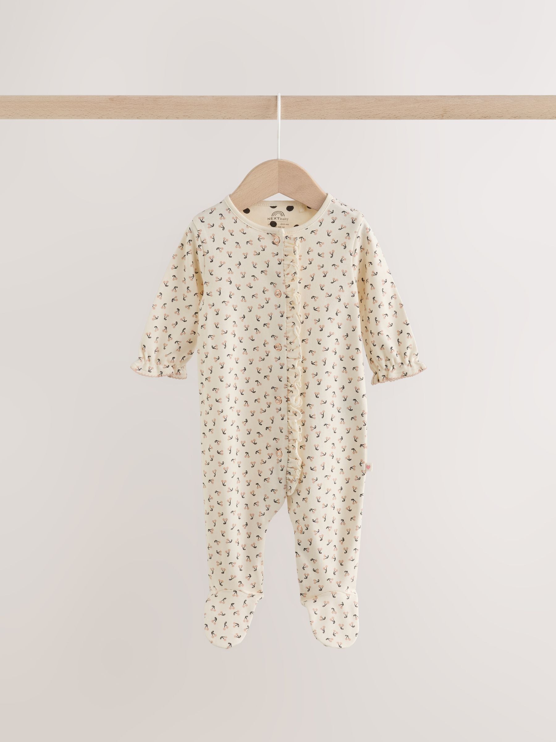 Cream/Pink Polka Dot Baby Sleepsuits 3 Pack (0mths-2yrs) image 6