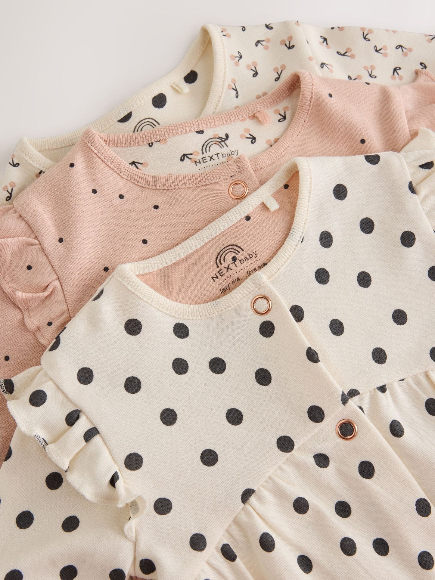 Cream/Pink Polka Dot Baby Sleepsuits 3 Pack (0mths-2yrs) image 8