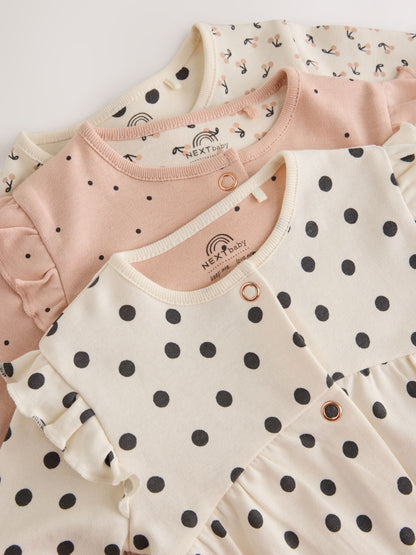Cream/Pink Polka Dot Baby Sleepsuits 3 Pack (0mths-2yrs) image 8