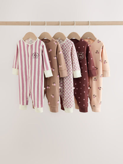 Burgundy/Purple Kitten Baby Sleepsuits 5 Pack (0mths-2yrs) image 1