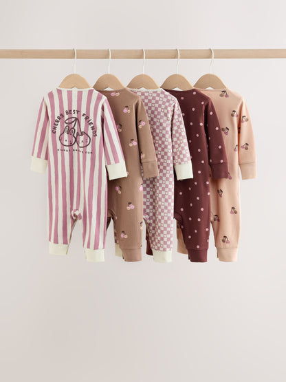 Burgundy/Purple Kitten Baby Sleepsuits 5 Pack (0mths-2yrs) image 2