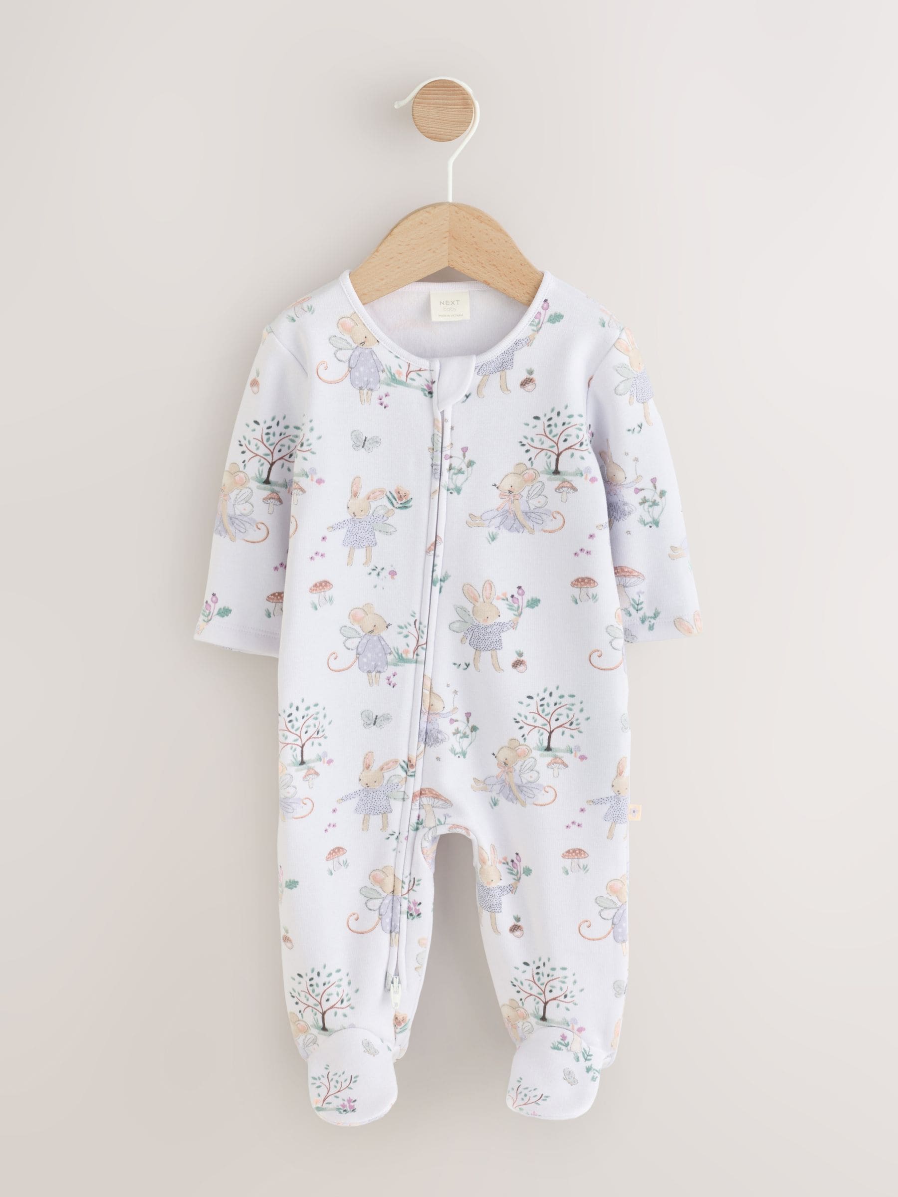 White/Lilac Fairy Mouse Fleece Lined Two Way Zip Baby Sleepsuit image 3