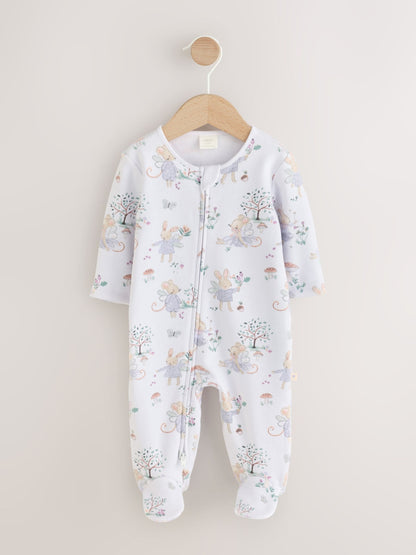 White/Lilac Fairy Mouse Fleece Lined Two Way Zip Baby Sleepsuit image 3