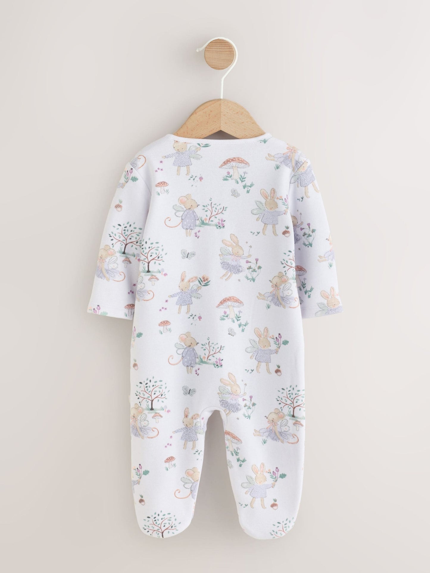 White/Lilac Fairy Mouse Fleece Lined Two Way Zip Baby Sleepsuit image 4