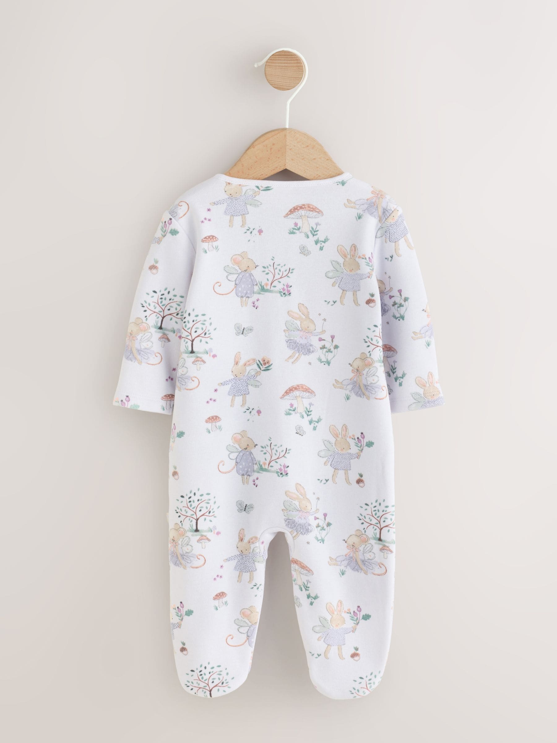 White/Lilac Fairy Mouse Fleece Lined Two Way Zip Baby Sleepsuit image 4