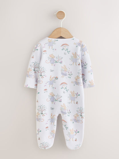 White/Lilac Fairy Mouse Fleece Lined Two Way Zip Baby Sleepsuit image 4